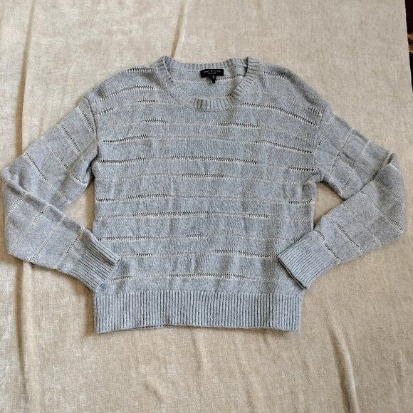 Rag & Bone Grey and White Split Stitch Pullover Crewneck Sweater Size Small - Picture 1 of 8